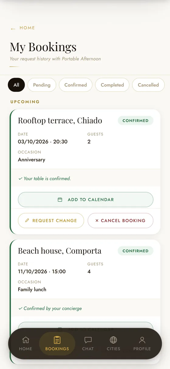 My bookings with confirmed reservations
